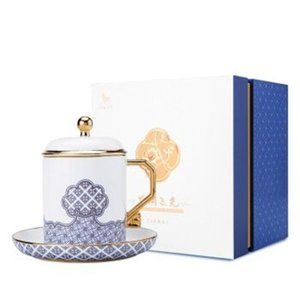 Bama 3-Piece Porcelain Tea Cup Set (Tea Cup, Lid, Saucer) with Gift Box